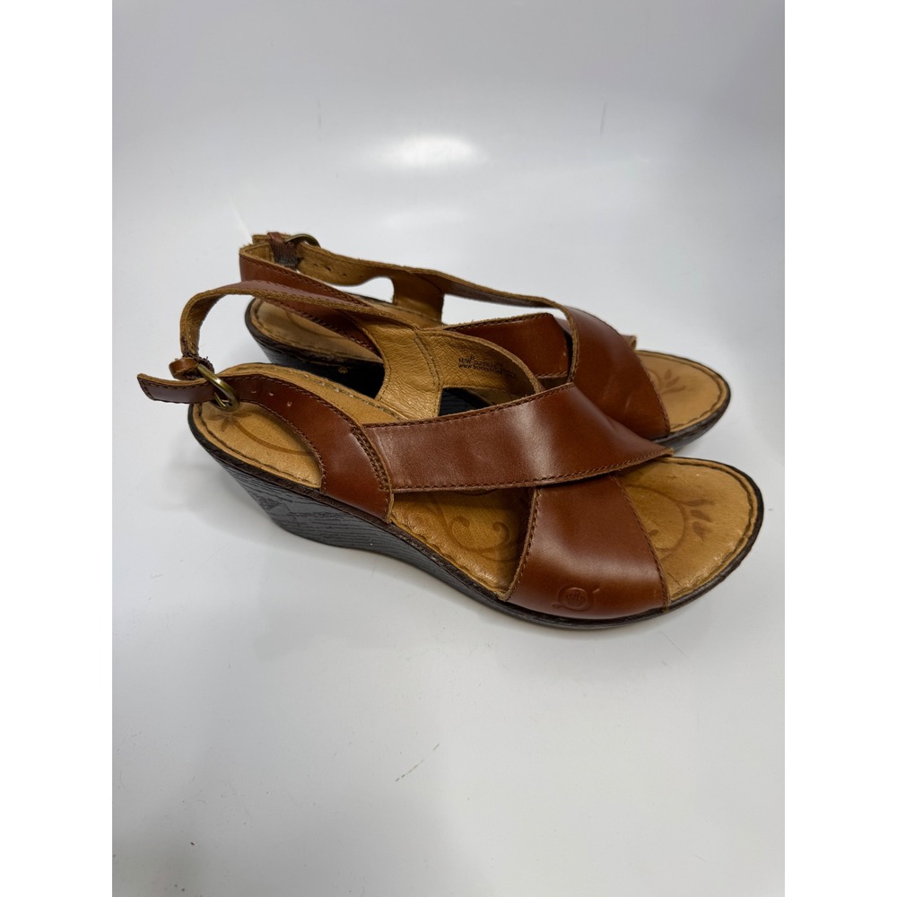 Born Wedge Sandals Womens 8 Brown Good Leather Slingback Crisscross D29526 boho